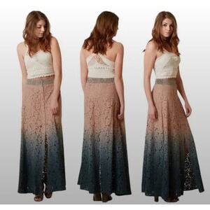 Gimmicks by Buckle Lace Maxi Skirt Pink Blue Ombre Boho Festival Button Front S
